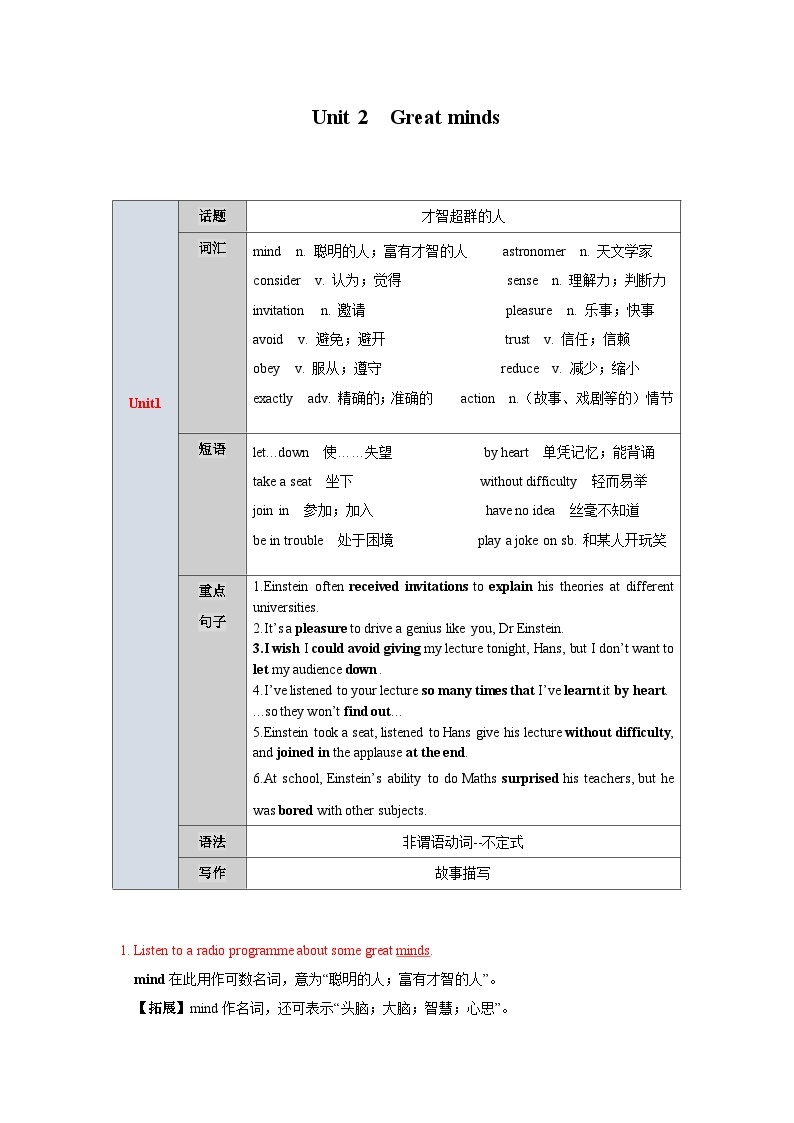 【期中单元考点讲义】（牛津沪教版） 2023-2024学年九年级英语上册Unit2 Great minds考点讲义01