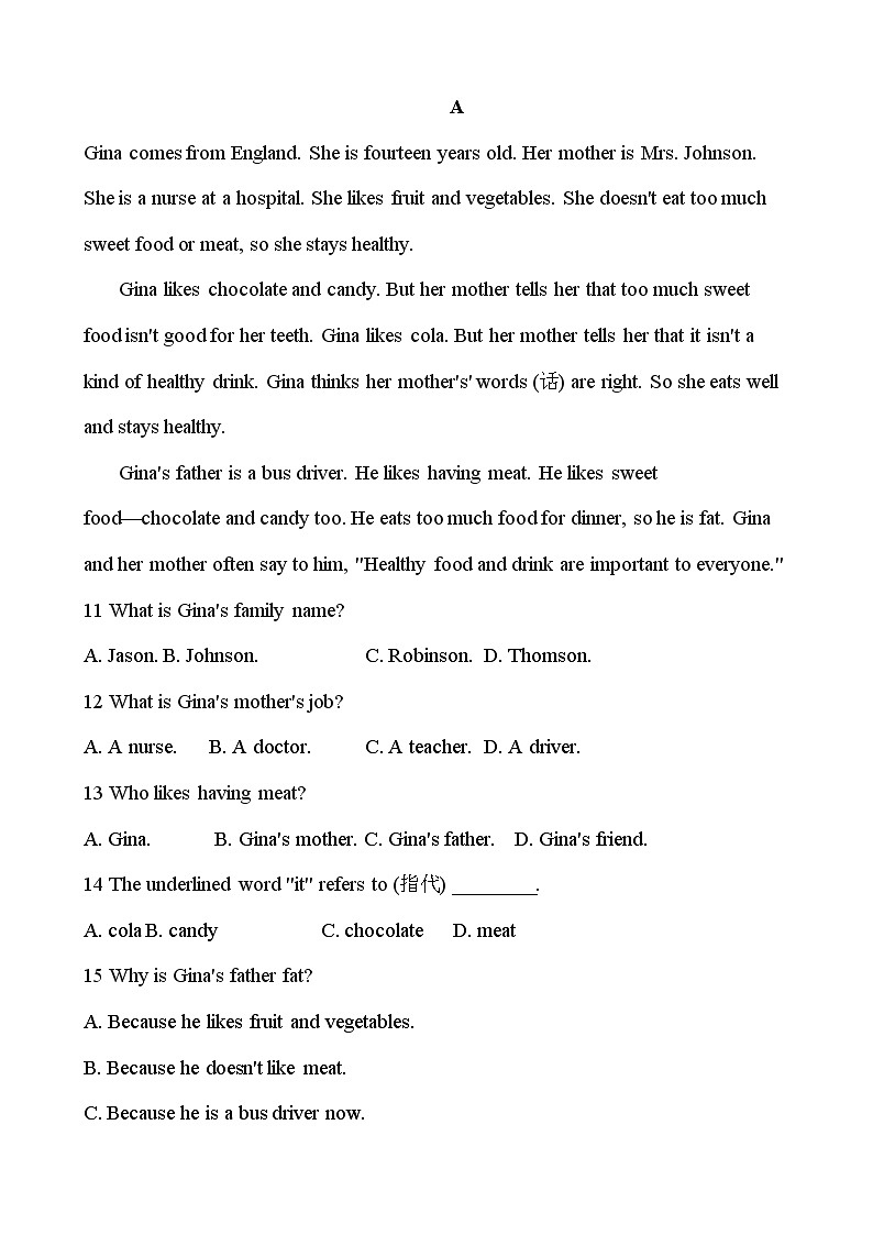 【期中单元测试】(外研版)2023-2024学年七年级英语上册 Module 4 Healthy food(B卷)03