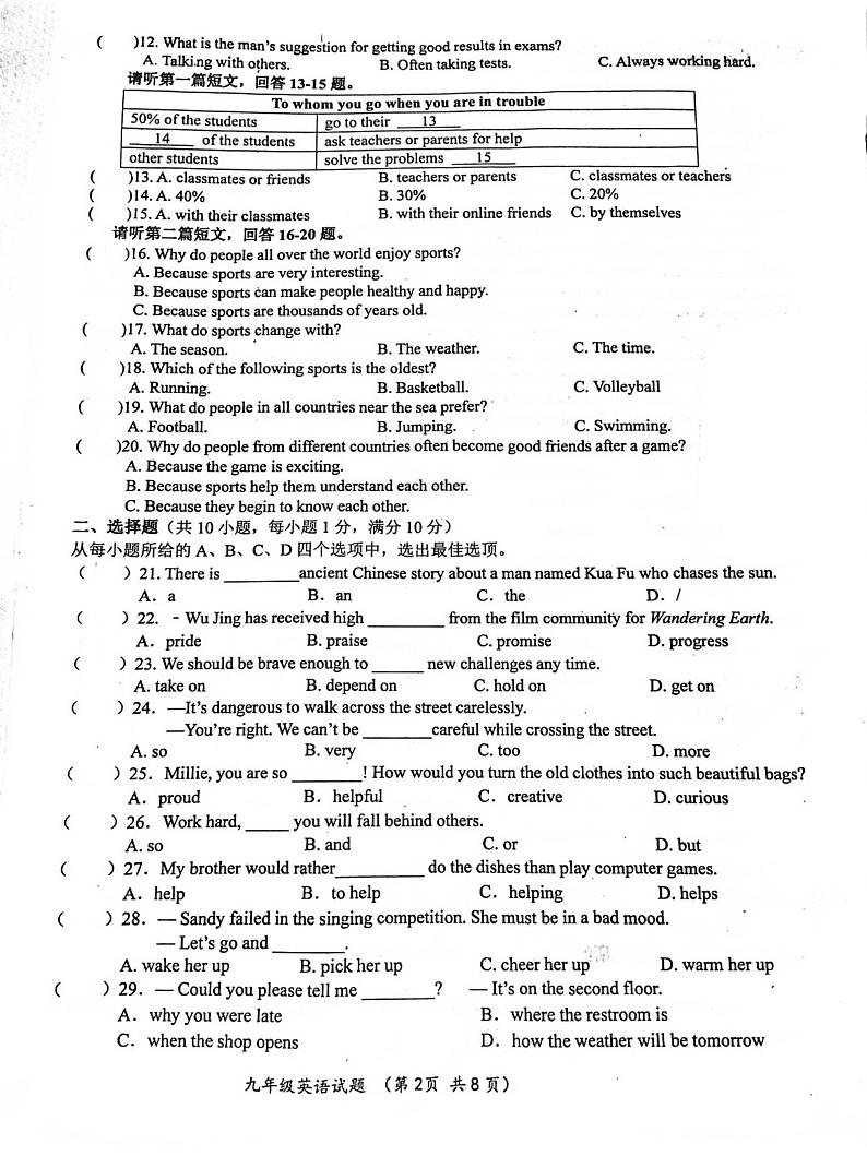 2023-2024年赣榆实验中学九上英语第一次月考试卷第2页