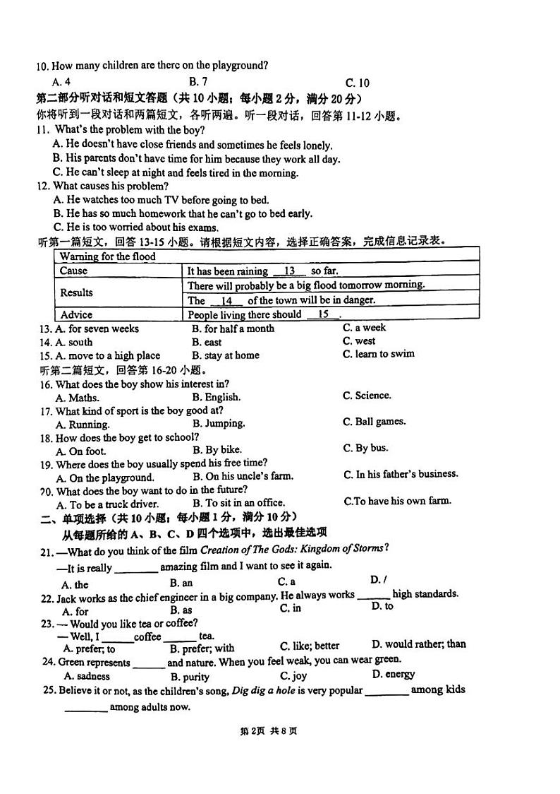 江苏省连云港市星海高级中学2023-2024学年10月份九年级上学期第一次月考英语试卷02