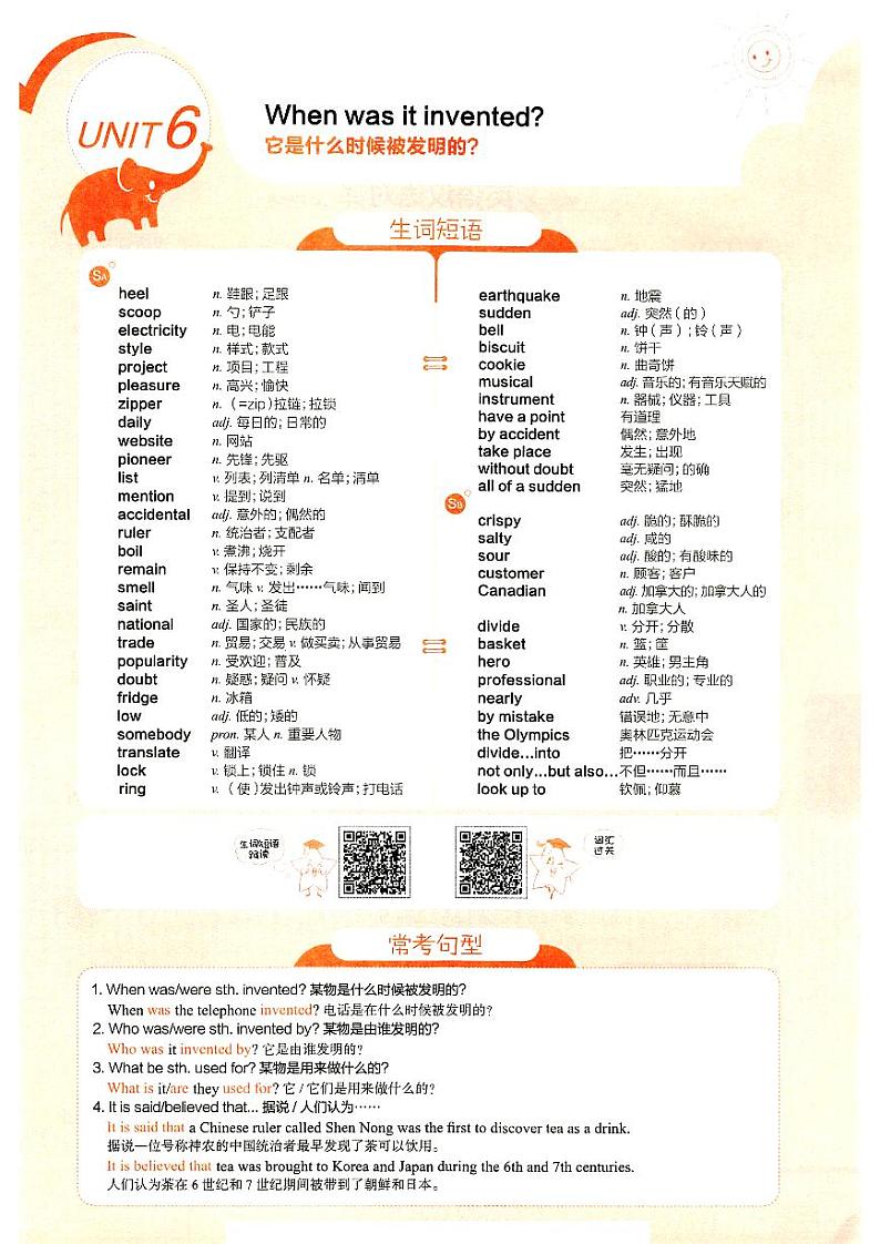 Unit 6 When was it invented? SectionA课本知识点详解第1页