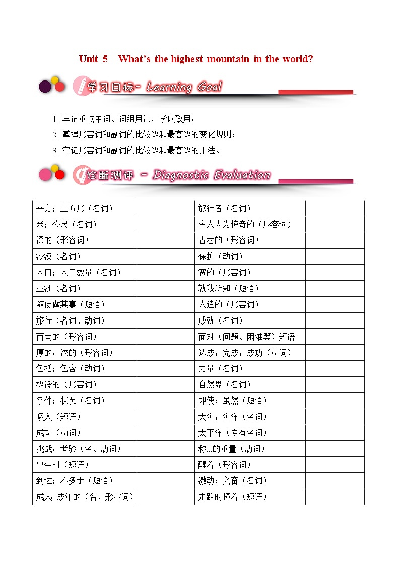 鲁教版八年级英语上册第五单元学案01