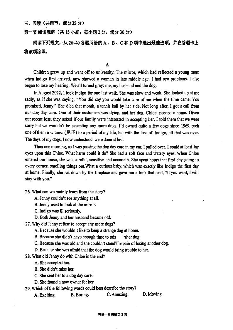 广东省实验中学天河学校2023-2024学年上学期10月考九年级英语试题第3页
