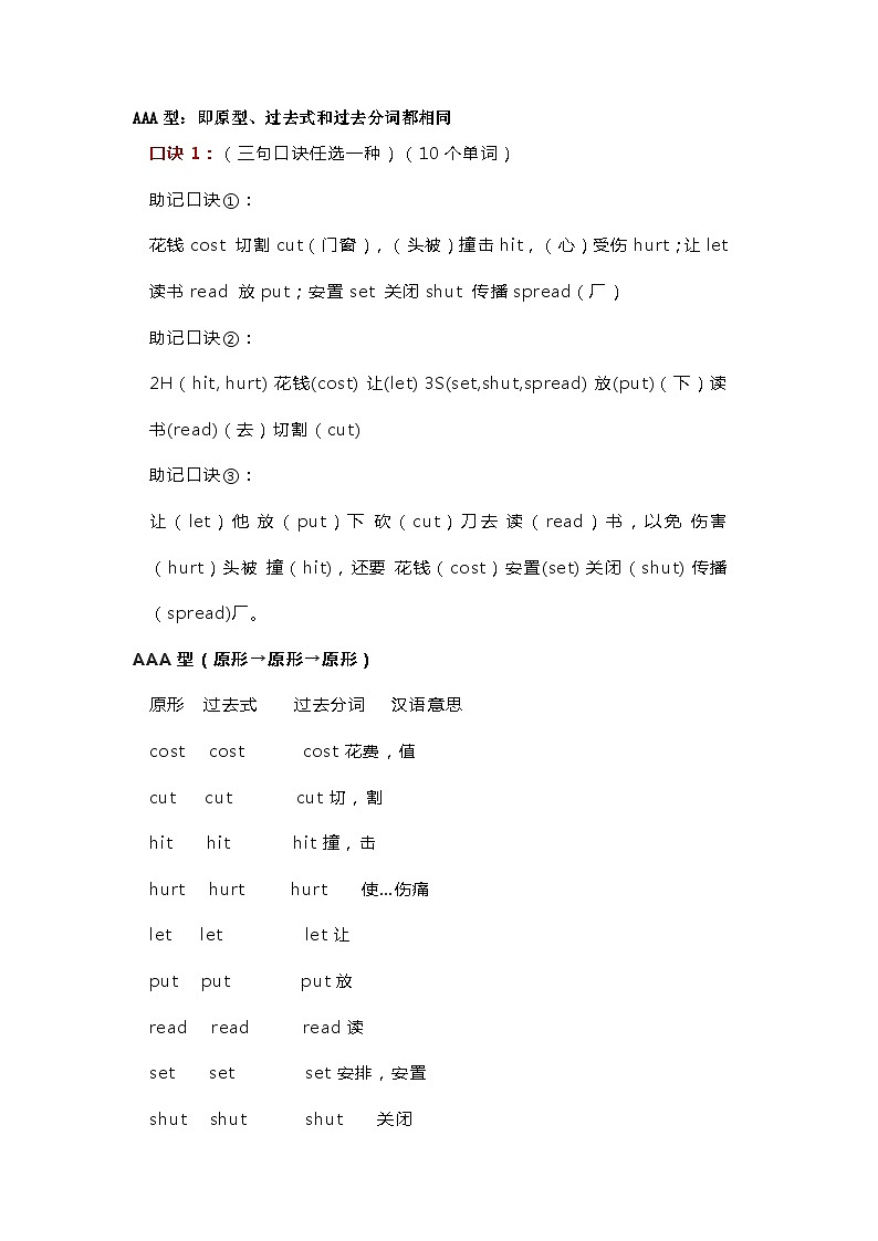 初中英语不规则动词的27句口诀第1页