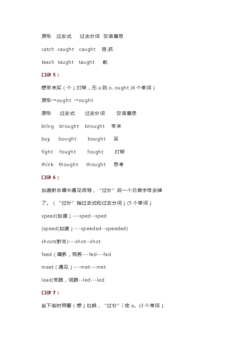 初中英语不规则动词的27句口诀第3页