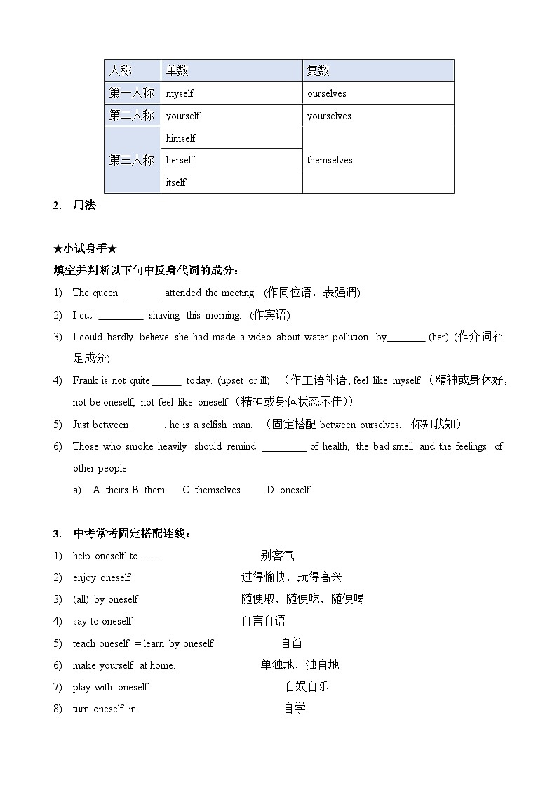 Chapter 7 代词和限定词 笔记(全国通用)(原卷版)第3页