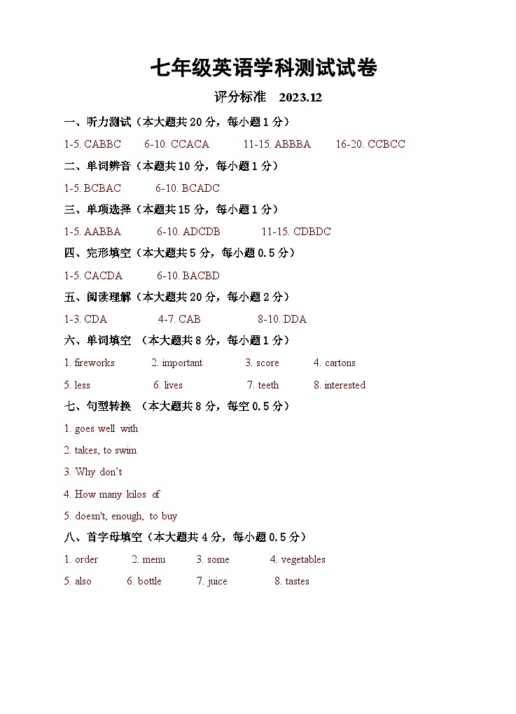 江苏省宜兴市树人中学教育集团2023-2024学年七年级上学期12月调研测试英语试卷(月考)01