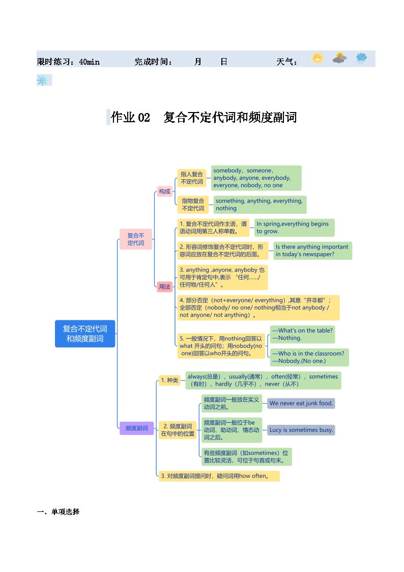 【寒假提升】（人教版）初中英语 2024年八年级  寒假培优训练 02  频度副词和复合不定代词练习.zip