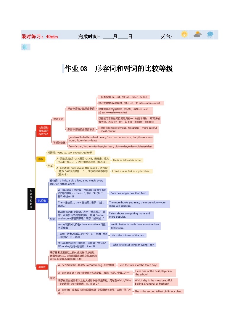 【寒假提升】（人教版）初中英语 2024年八年级  寒假培优训练 03  形容词和副词的比较等级练习.zip01