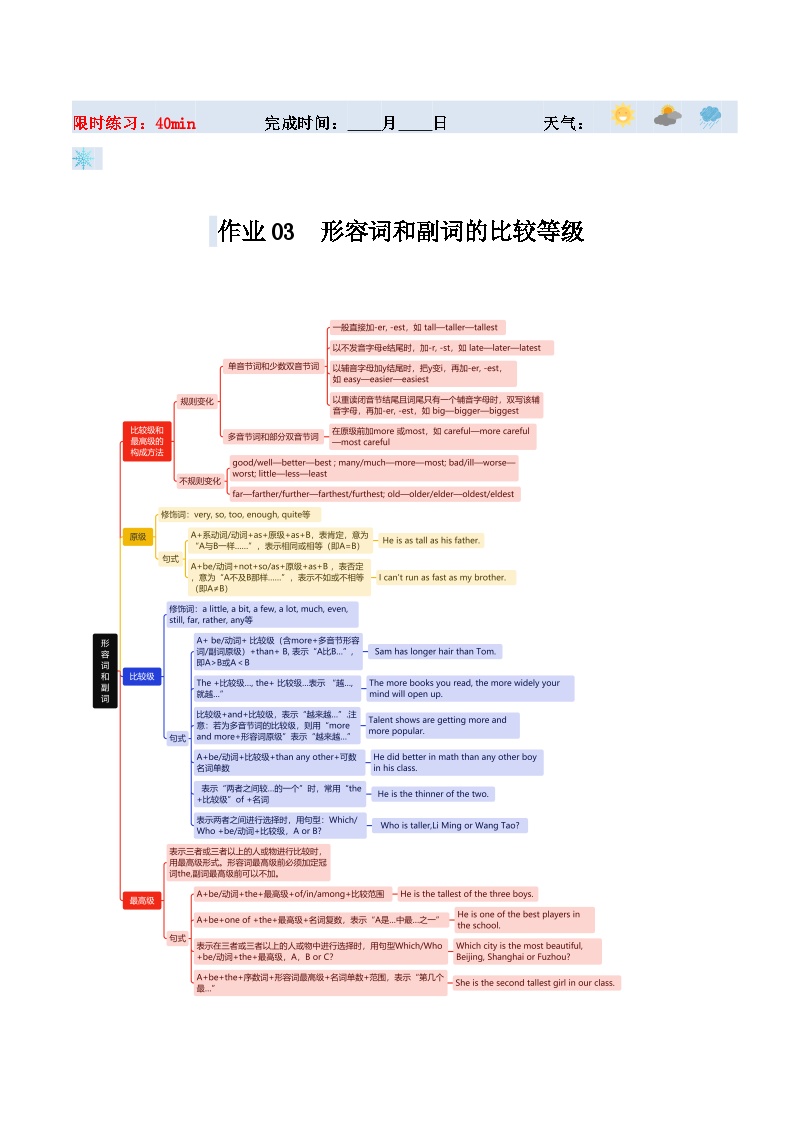 【寒假提升】（人教版）初中英语 2024年八年级  寒假培优训练 03  形容词和副词的比较等级练习.zip