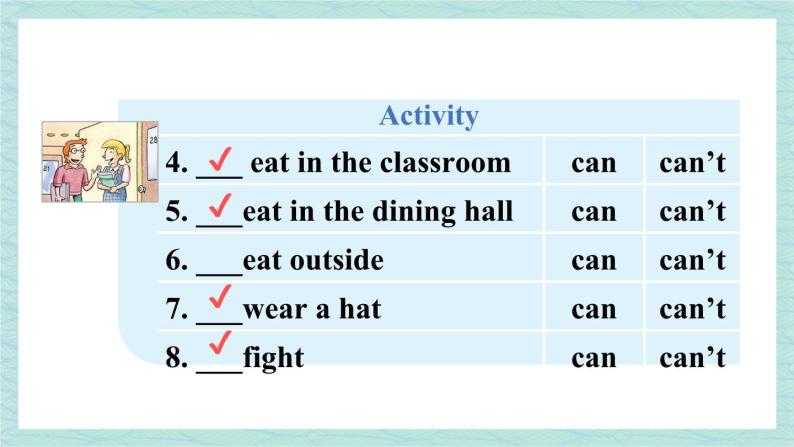 人教版七年级英语下册课件 Unit 4 Don't eat in class 第2课时（Section A 2a-2d）04