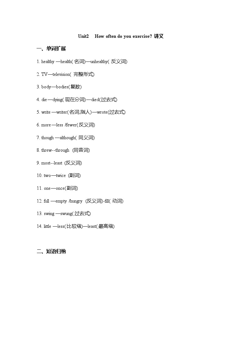 人教版八年级上册期末复习 Unit2重点归纳及练习第1页