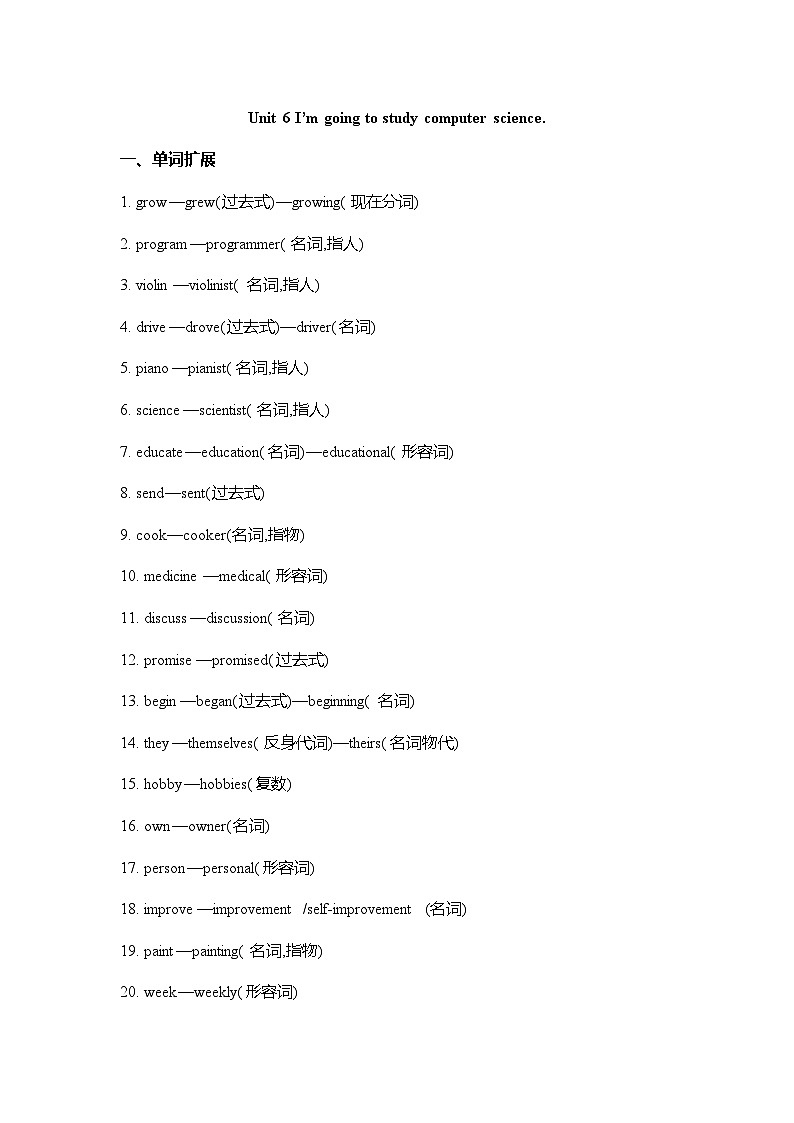 人教版八年级上册期末复习 Unit6重点归纳及练习第1页