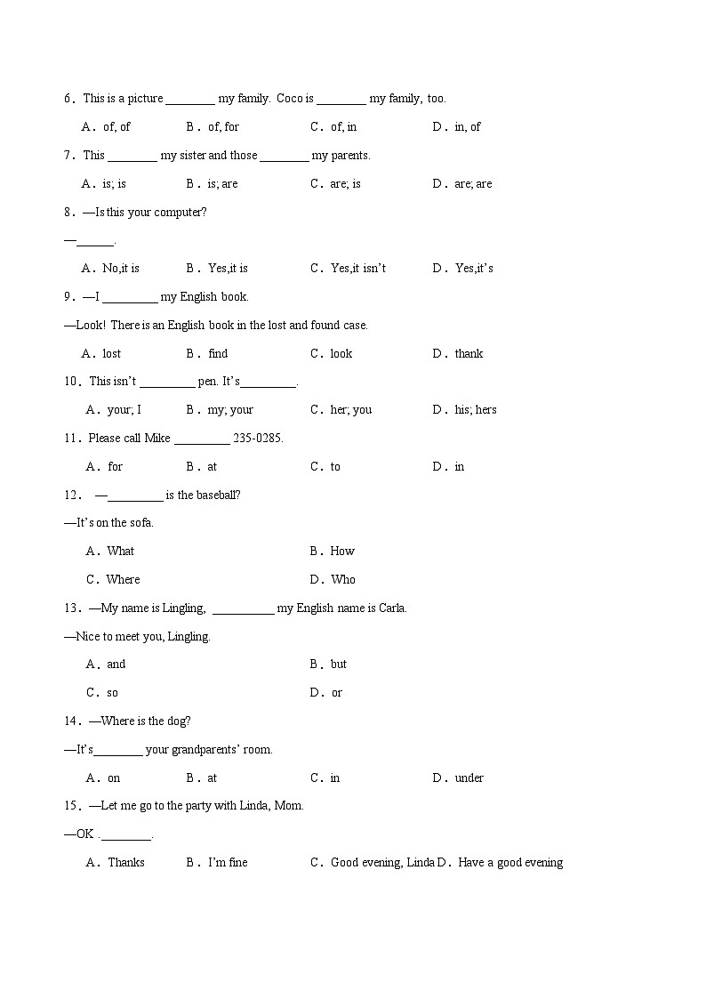 期中模拟预测卷01-2023-2024学年七年级英语上册单元模块满分必刷题(人教版)02