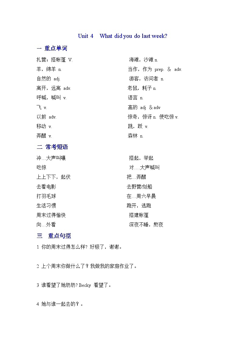 Unit 4 期末复习学案鲁教版七年级英语上册第1页