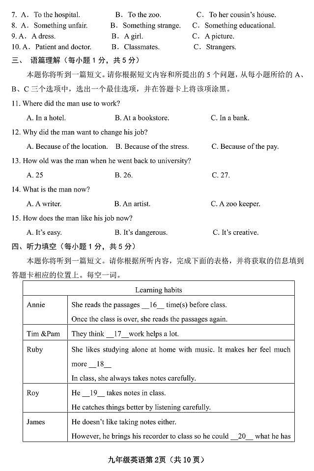 山西省晋中市太谷区2023-2024学年九年级上学期期末质量监测试英语试卷及答案02