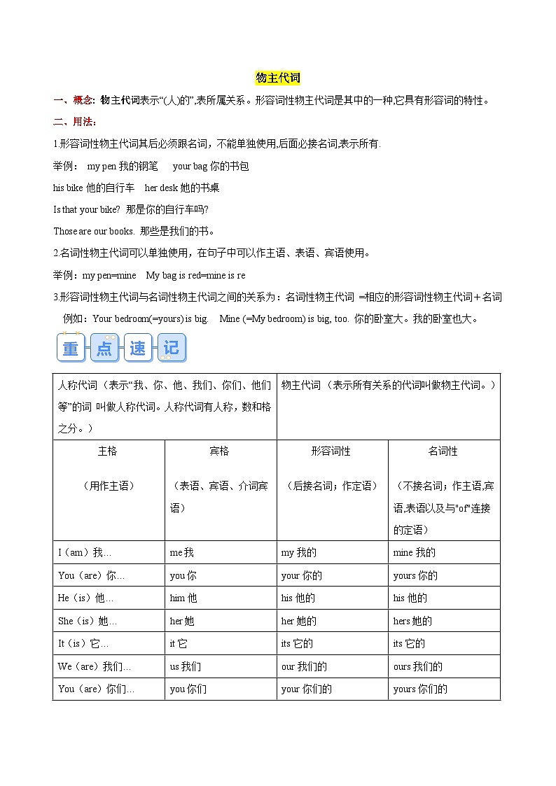 专题06 名词所有格,物主代词和人称代词-【寒假自学课】2024年七年级英语寒假提升学与练(牛津译林版)02