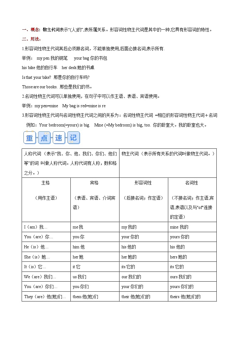 专题06 名词所有格,物主代词和人称代词-【寒假自学课】2024年七年级英语寒假提升学与练(牛津译林版)02