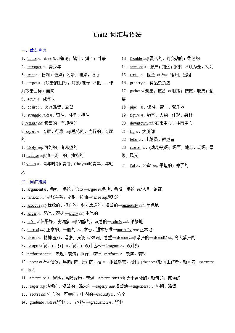 专题19.Unit2词汇与语法--2024年暑假英语初升高衔接之专题突破（牛津译林版）