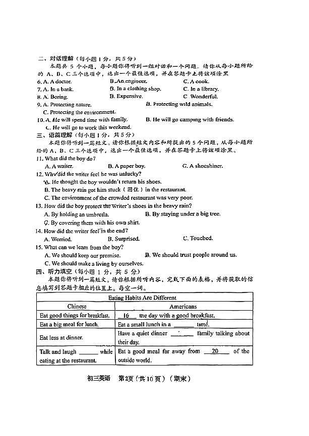 山西省临汾市隰县2023-2024学年九年级上学期期末英语试卷第2页