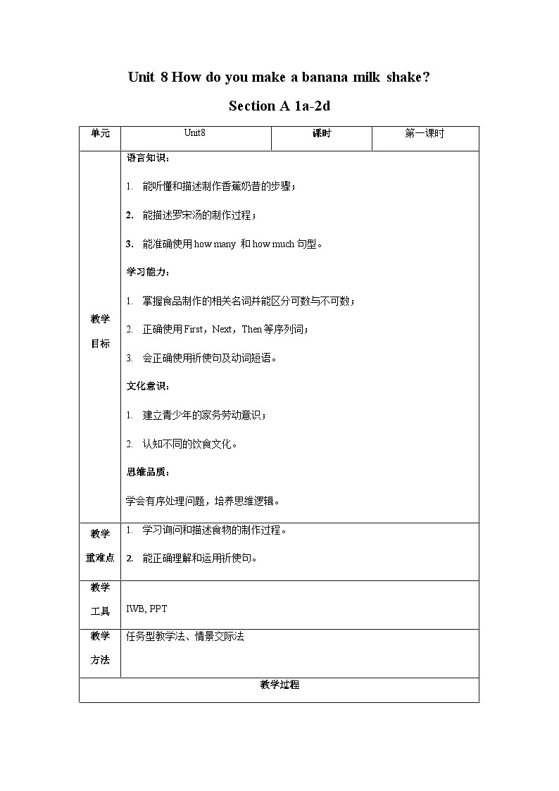 Unit 8 第1课时 Section A (1a-2d)(教学设计)-八年级英语上册同步备课系列(人教新目标Go For It!)01