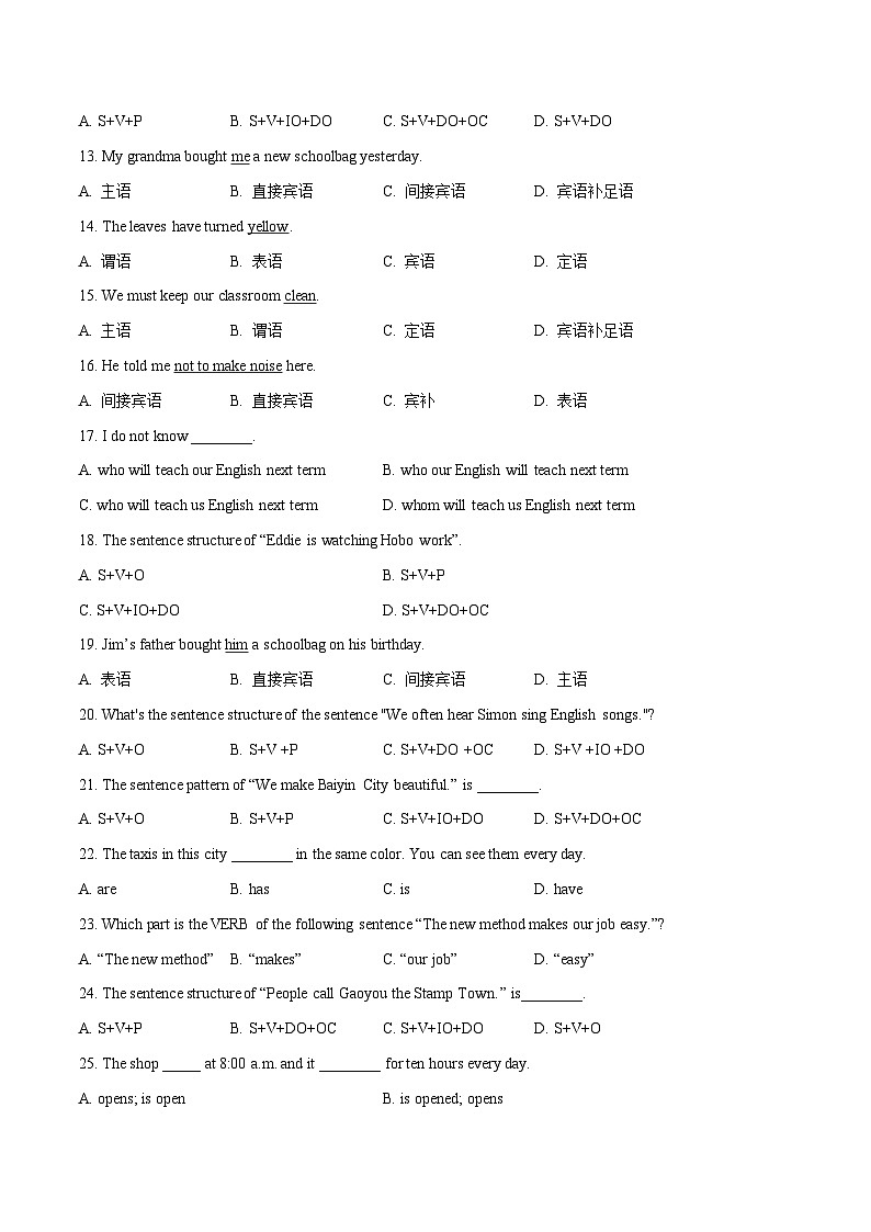 专题13基本句型专练-冲刺中考英语一轮复习语法专练(原卷版)第2页