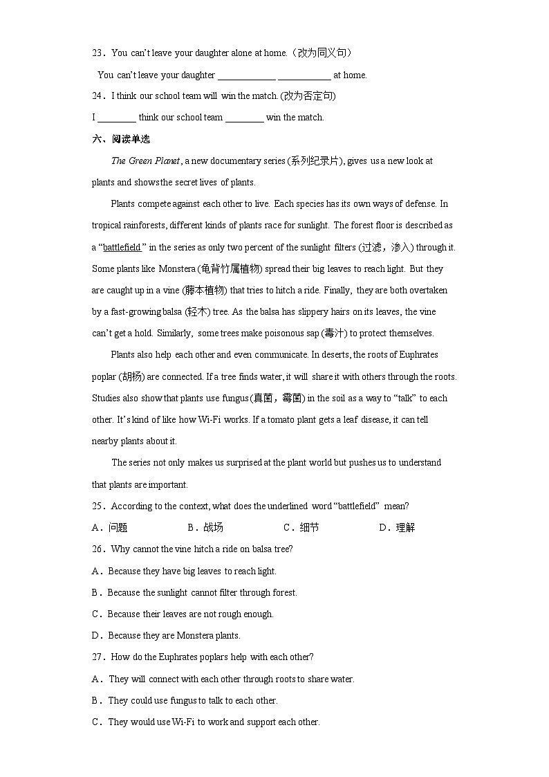 牛津上海版七年级英语下册分层训练AB卷 Unit 8(B卷 能力提升练)【单元测试】(原卷版+解析)03