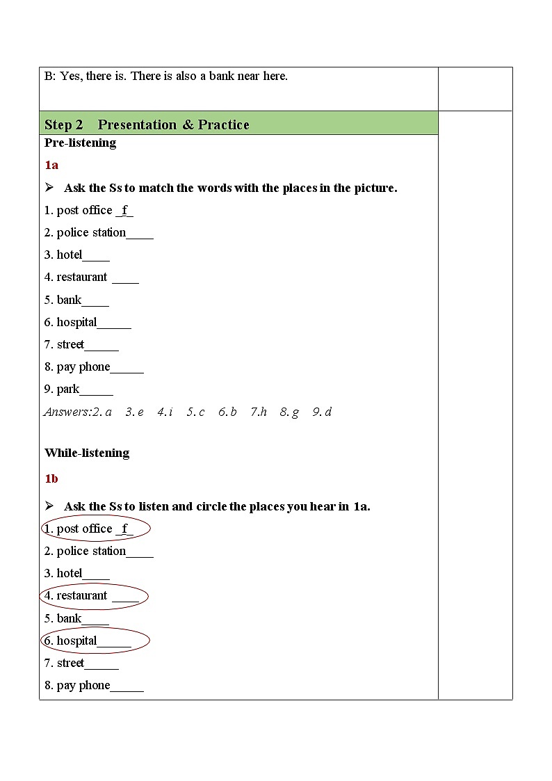 Unit 8 Section A(1a-1c)表格式教案 人教版英语七年级下册02