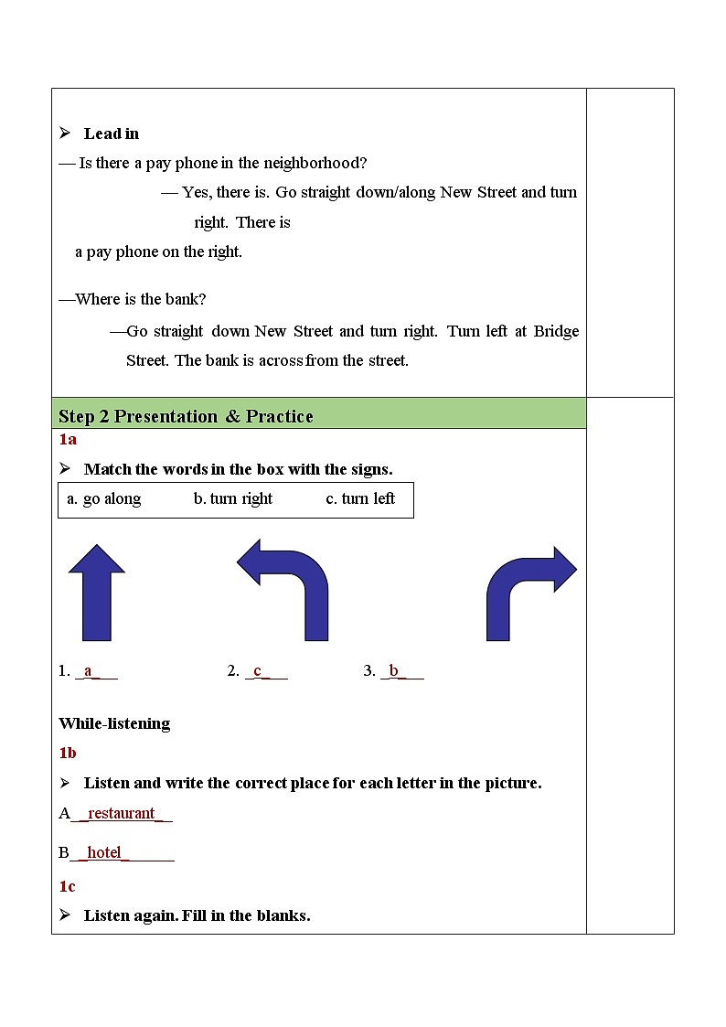 Unit 8 Section B(1a-1d)表格式教案 人教版英语七年级下册第2页