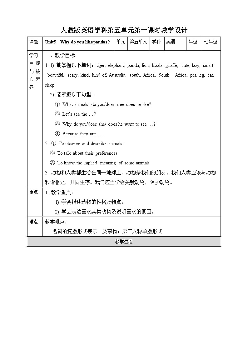 Unit5 Why do you like pandas.SectionA(1a-2d)教案01
