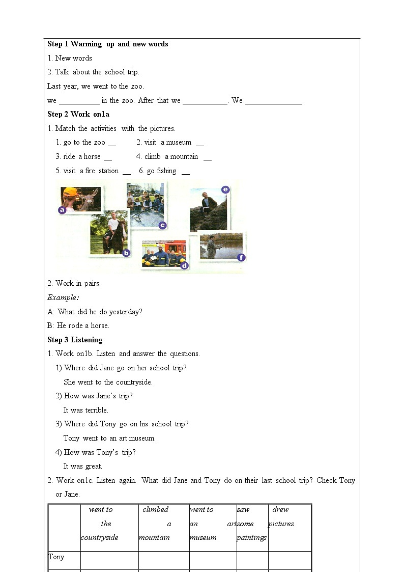 Unit11How was your school trip.SectionB(1a-1e)教案02