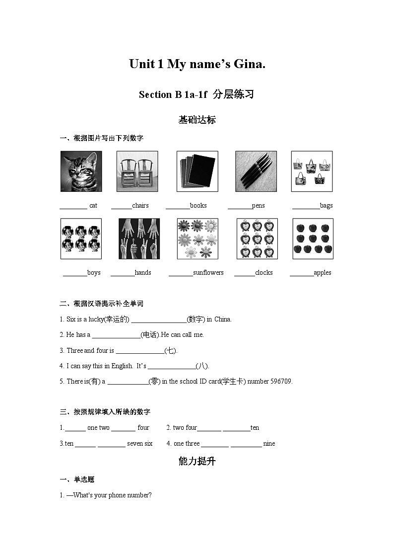 Unit 1 第3课时 (Section B 1a-1f) (分层作业)-七年级英语上册同步备课系列(人教新目标Go For It!)01