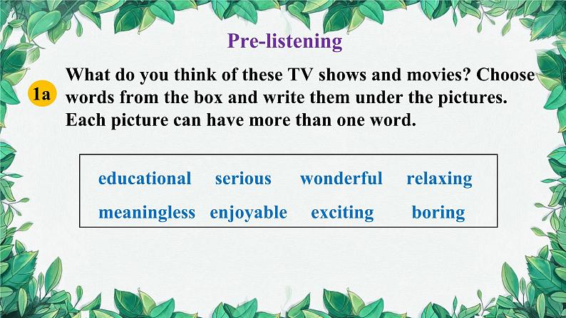 人教新目标(Go for it)版八年级上册Unit 5 Do you want to watch a game show Section B (1a-1d)课件第8页