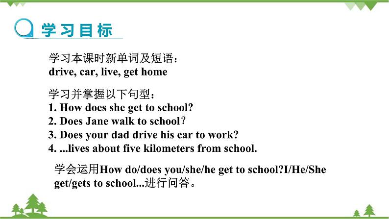 人教新目标版英语七年级下册 Unit 3 How do you get to school-Section A Grammar Focus-3c(第2课时)课件第2页