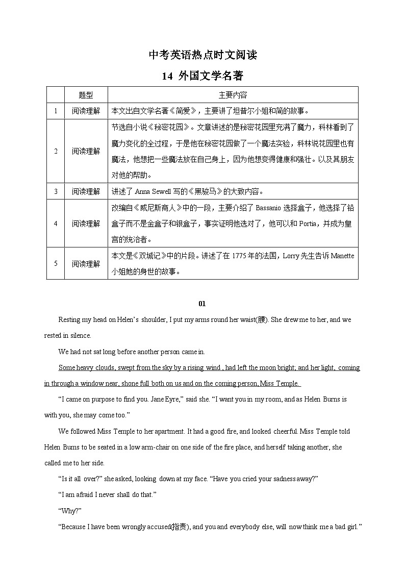 14外国文学名著-中考英语时文阅读练习(含答案解析)第1页