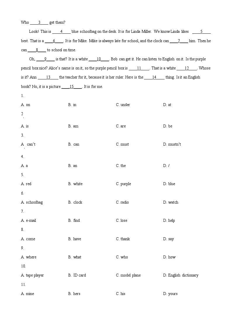 浙江省慈溪市新城中学2023-2024学年七年级上学期期中英语试题+(原卷版+解析版)03