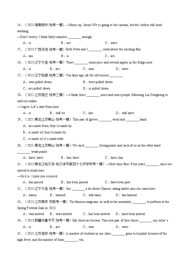 第11讲 动词的时态、语态和主谓一致（练习）-备战2024中考英语一轮复习精品课件+讲义+练习（全国通用）03