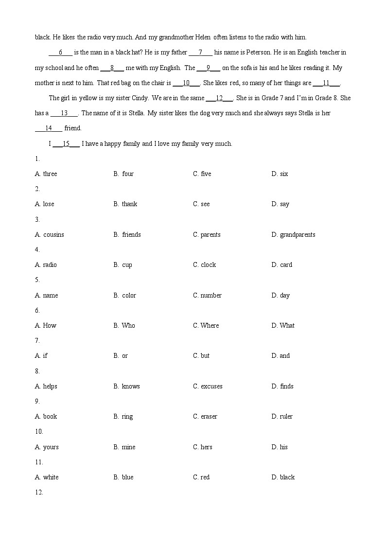 浙江省慈溪实验中学2023-2024学年七年级上学期期中测试英语试题(原卷版+解析版)03