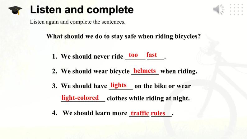 仁爱科普版英语八下Unit 6 Topic 3 Bicycle riding is good exercise.Section B课件+教案+音频06