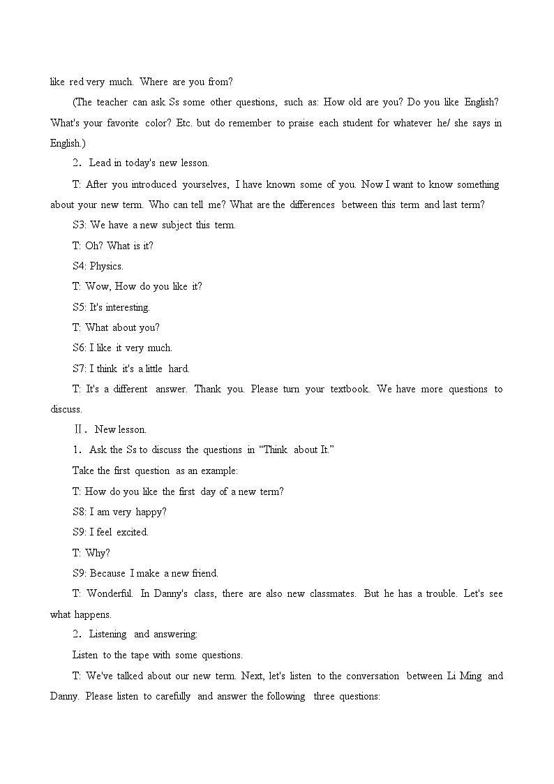 冀教版(三起)英语八年级上册 Unit 1 Me and My Class_1 教案02