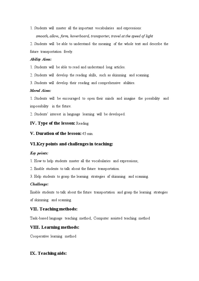 冀教版(三起)英语八年级上册 Unit 6 Go with Transportation!Lesson 35 Future Transpo… 教案02