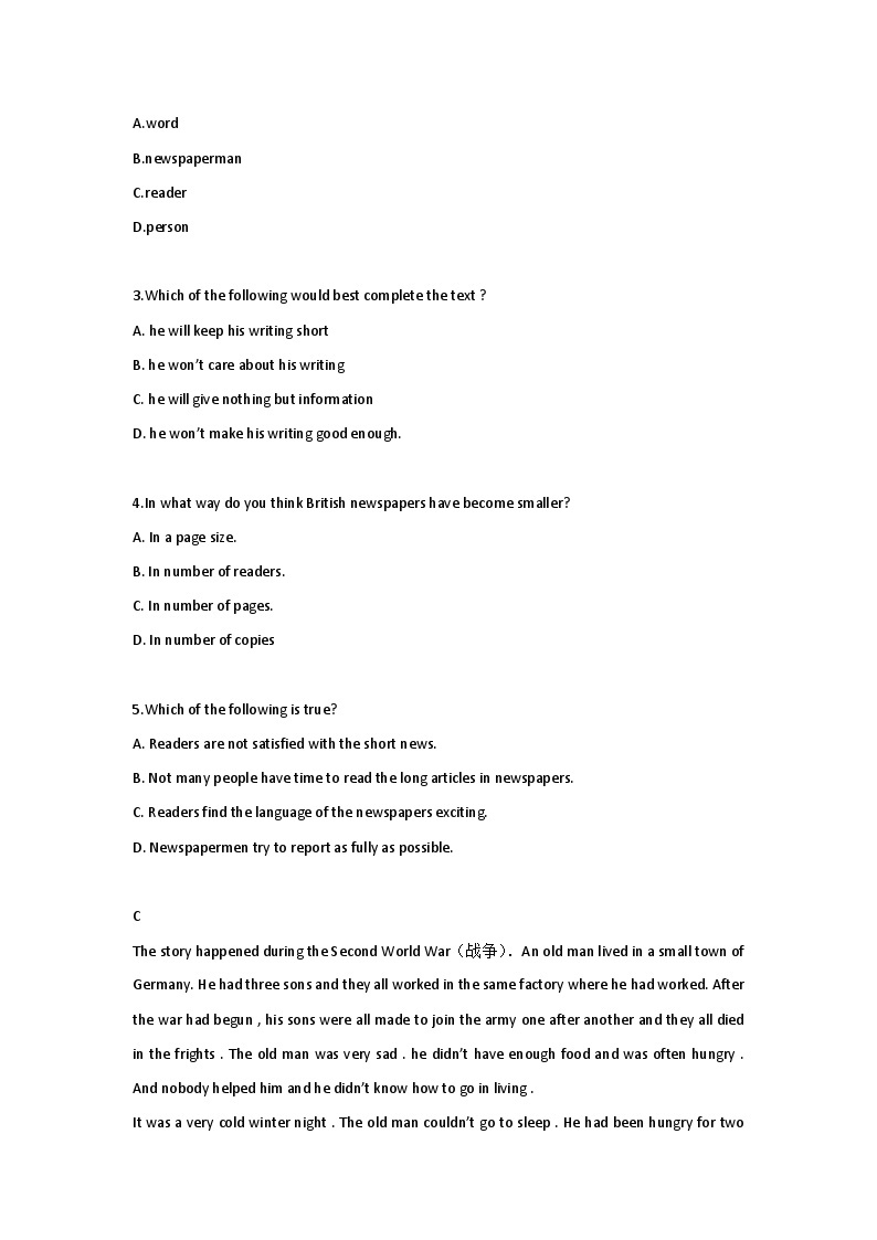 新目标英语八年级（上册）期末阅读理解专练12篇+答案03
