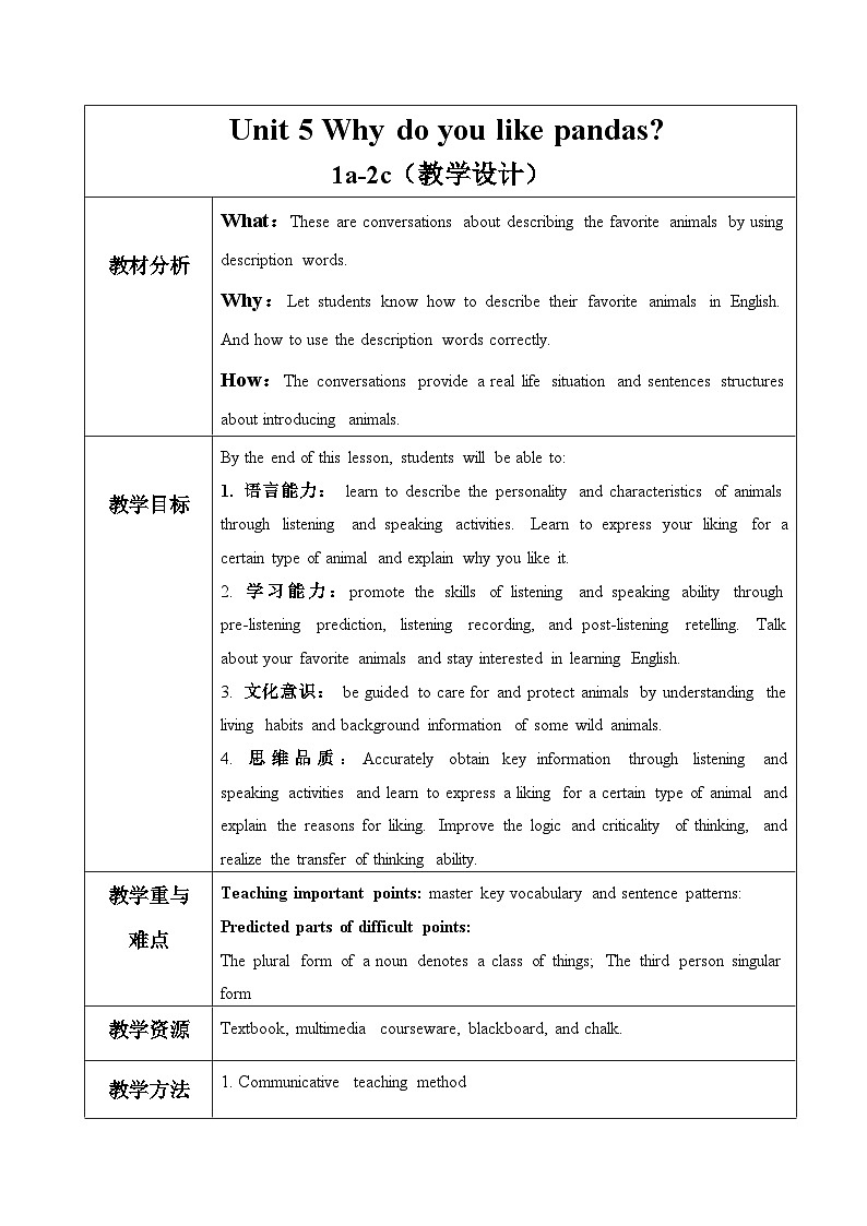 Unit 5 第1课时(Section A 1a-2c)(教学设计)-七年级英语下册同步备课系列(人教版)01