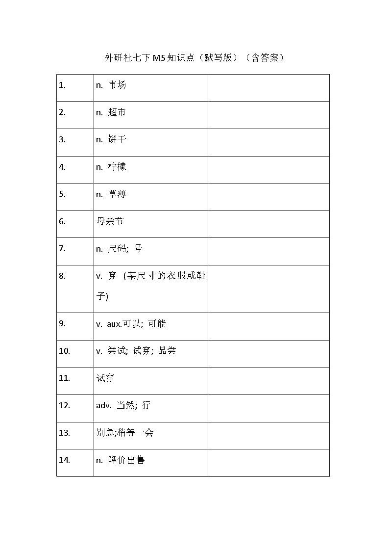 外研版七年级下册Module 5 知识点(默写版)(含答案)01
