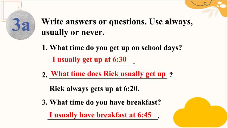 人教新目标Go For It七年级英语下册课件 Unit2 what time do you go to school SectionA Grammar Focus-3c05