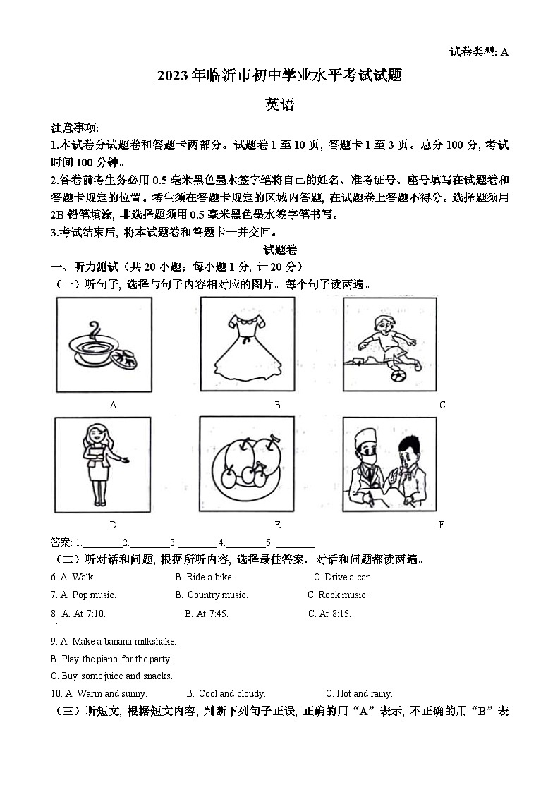 2023年山东省临沂市中考英语真题 (含解析)01