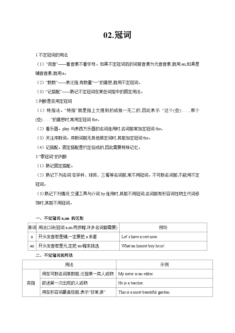 【中考二轮】2024年中考英语【热点·重点·难点】（浙江专用）重难点02.冠词-专题训练.zip01