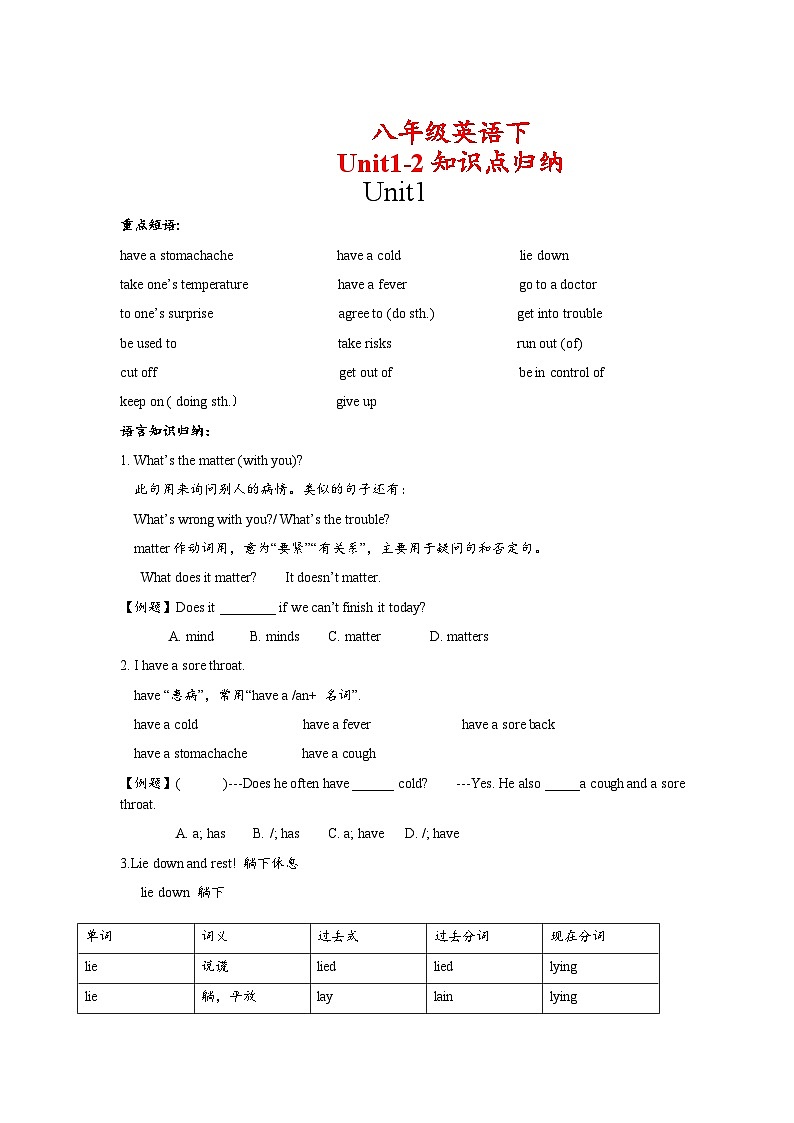 Unit1-2知识点总结+练习 人教版英语八年级下册第1页