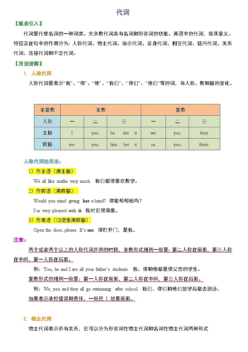 专题03 代词-初中英语重点语法知识完整梳理(全国通用)第1页