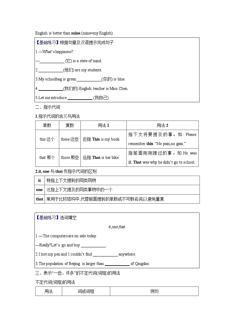 第03讲 代词与介词-2024年中考一轮复习英语语法基础复习与巩固02